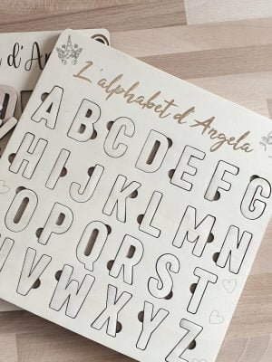 jeu apprentissage alphabet puzzle personnalisable personnalisé avec prénom et phrase