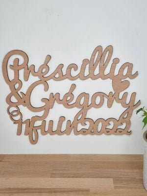 Souvenir cadeau mariage bois découpe personnalisé prénom date