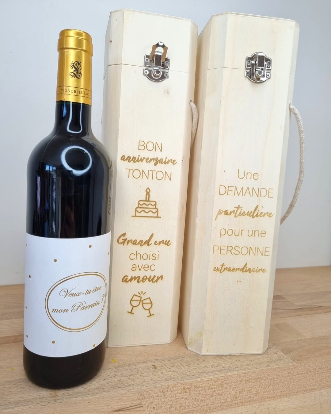 Coffret - bouteille de vin - demande parrain/marraine - Concept A23